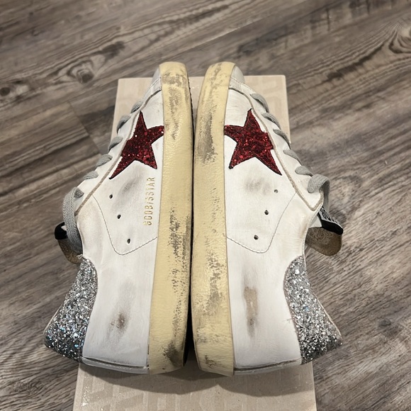 Golden Goose GGDB Superstar Red Glitter Star Silver Sneakers Sz 38 US 8 Women’s - Picture 8 of 16